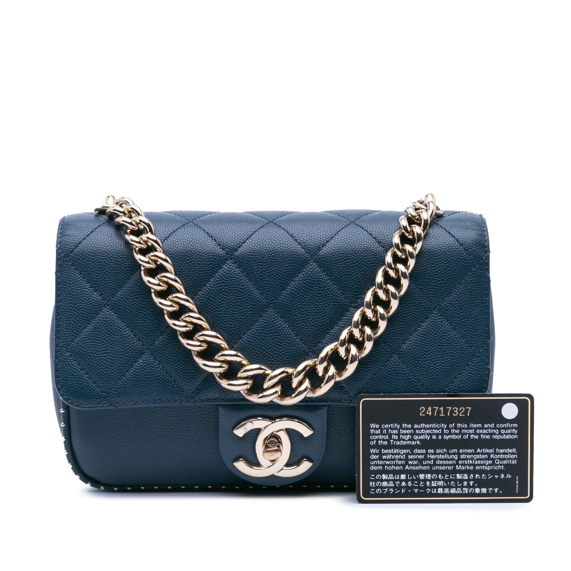 Small Quilted Caviar Studded Chain Handle Flap