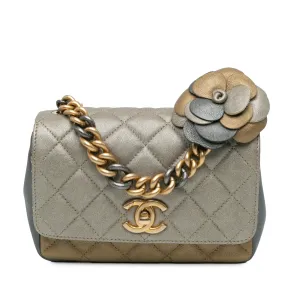 Small Tricolor Quilted Lambskin Camellia Flower Flap