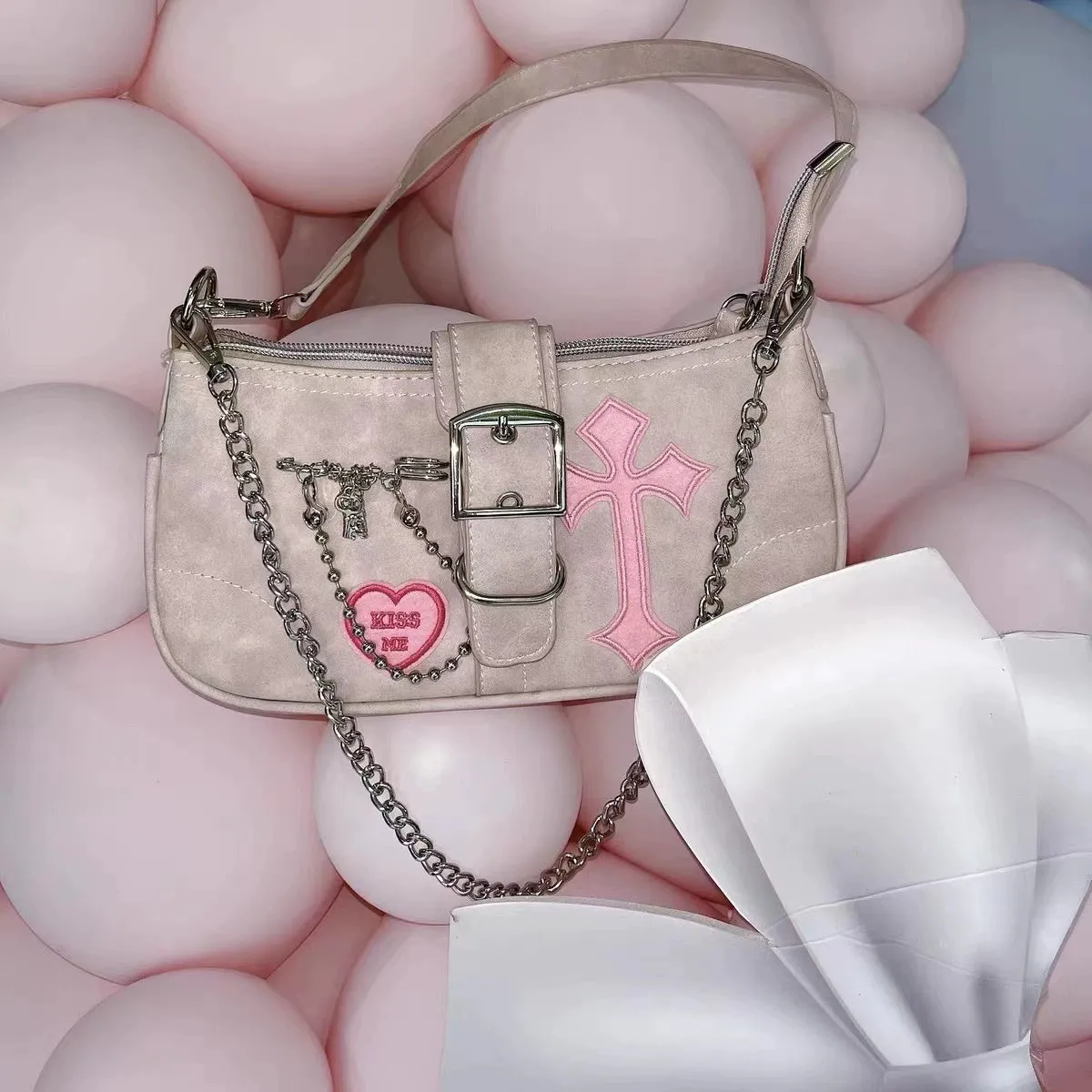 Sohiwoo Original Y2k Sweet Cool Women Bag Cross Niche Style Millennium Bag Crossbody Satchel Pink Underarm Bag
