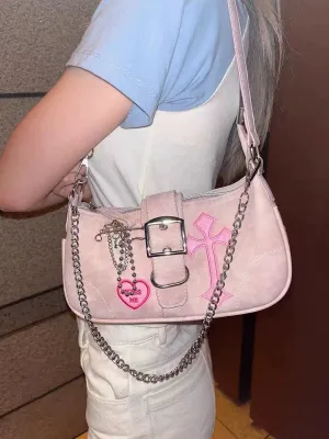 Sohiwoo Original Y2k Sweet Cool Women Bag Cross Niche Style Millennium Bag Crossbody Satchel Pink Underarm Bag