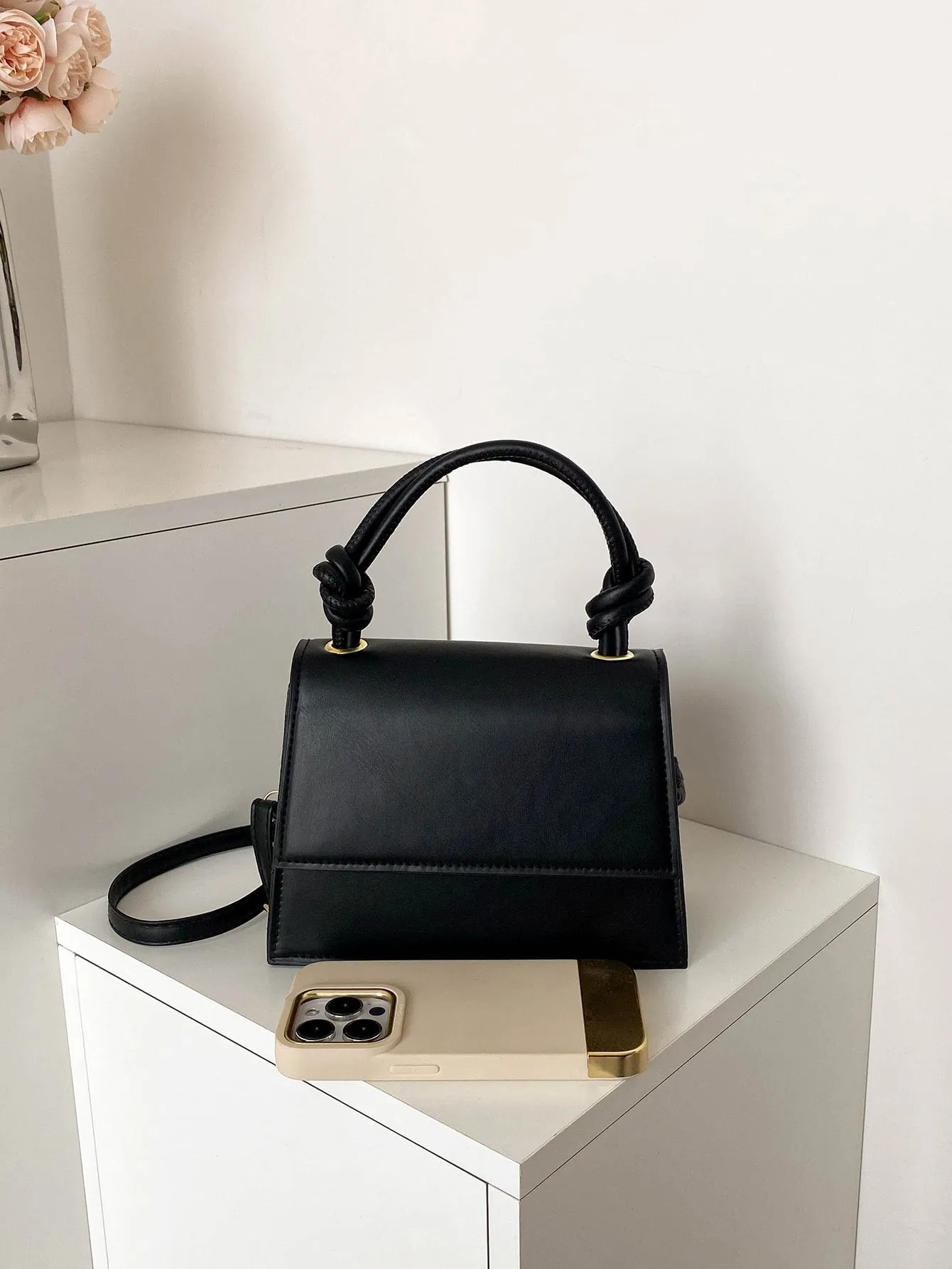 Square Bag With Knot Detail Handle - Black