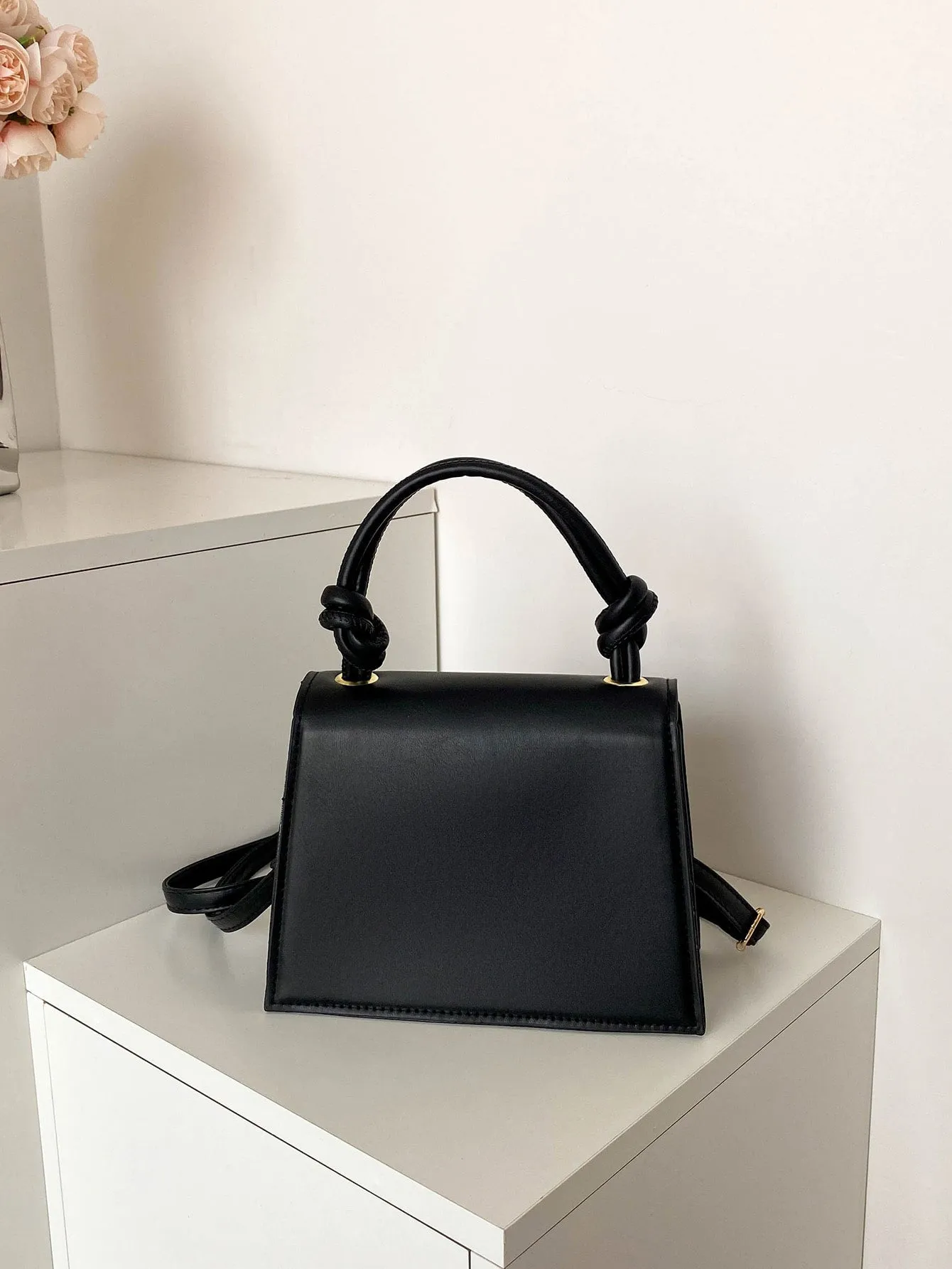 Square Bag With Knot Detail Handle - Black