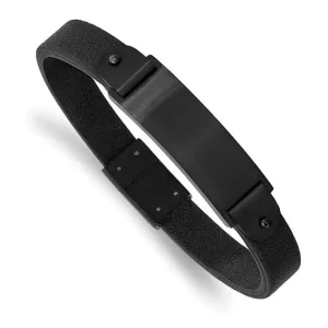 Stainless Steel Brushed Black IP-plated Black Leather 8.5 inch ID Bracelet