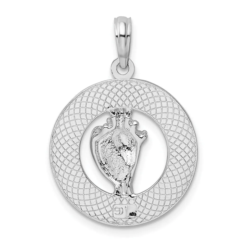 Sterling Silver Polished Enameled Turks Caicos w/Shell Pendant