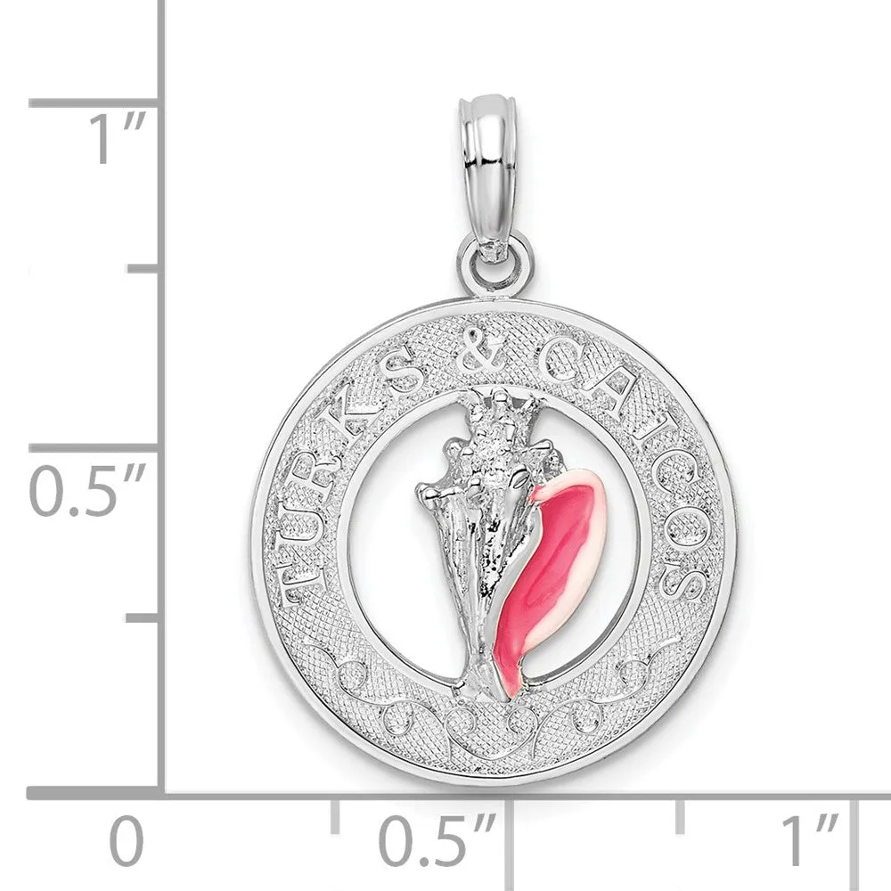 Sterling Silver Polished Enameled Turks Caicos w/Shell Pendant