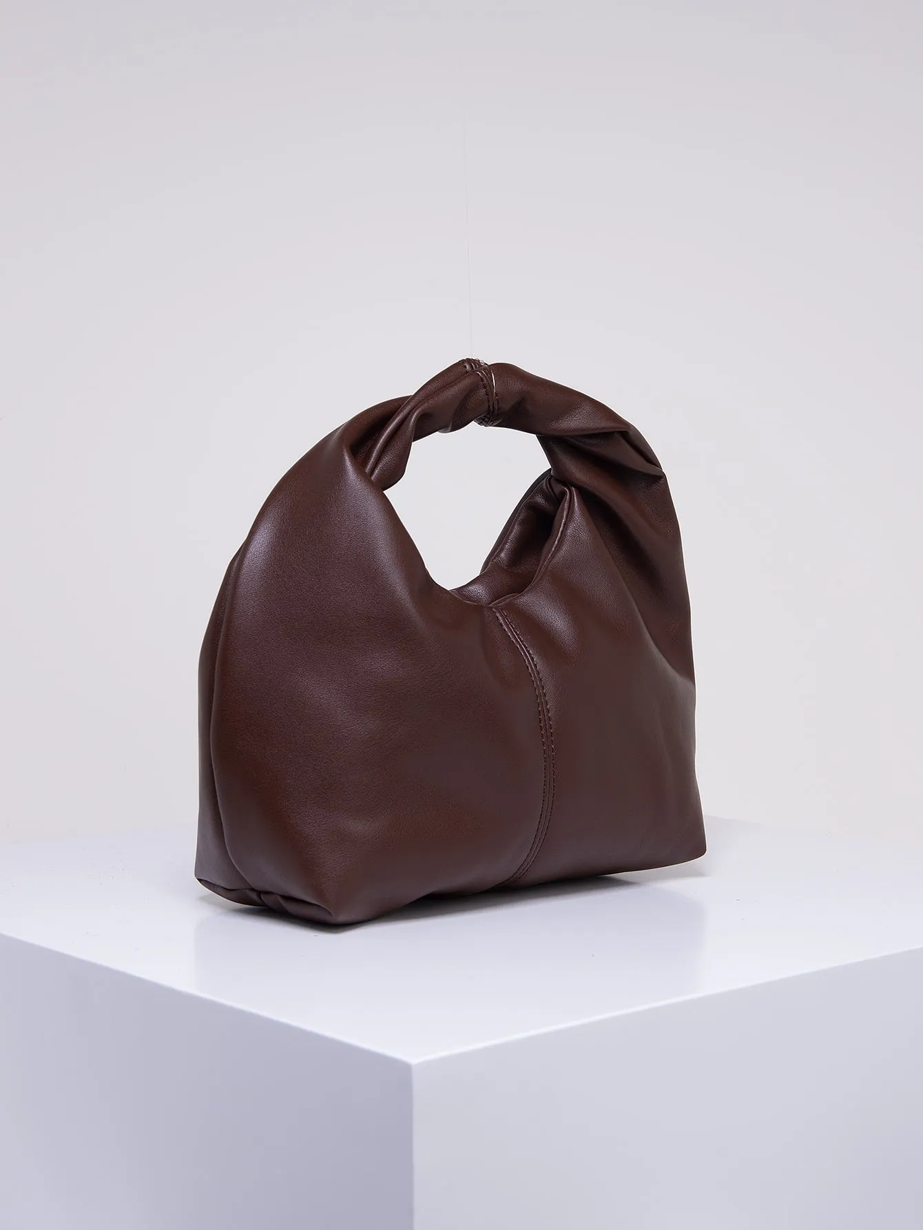 Stitch Detail Top Handle Hobo Bag - Coffee Brown- FD ⚡