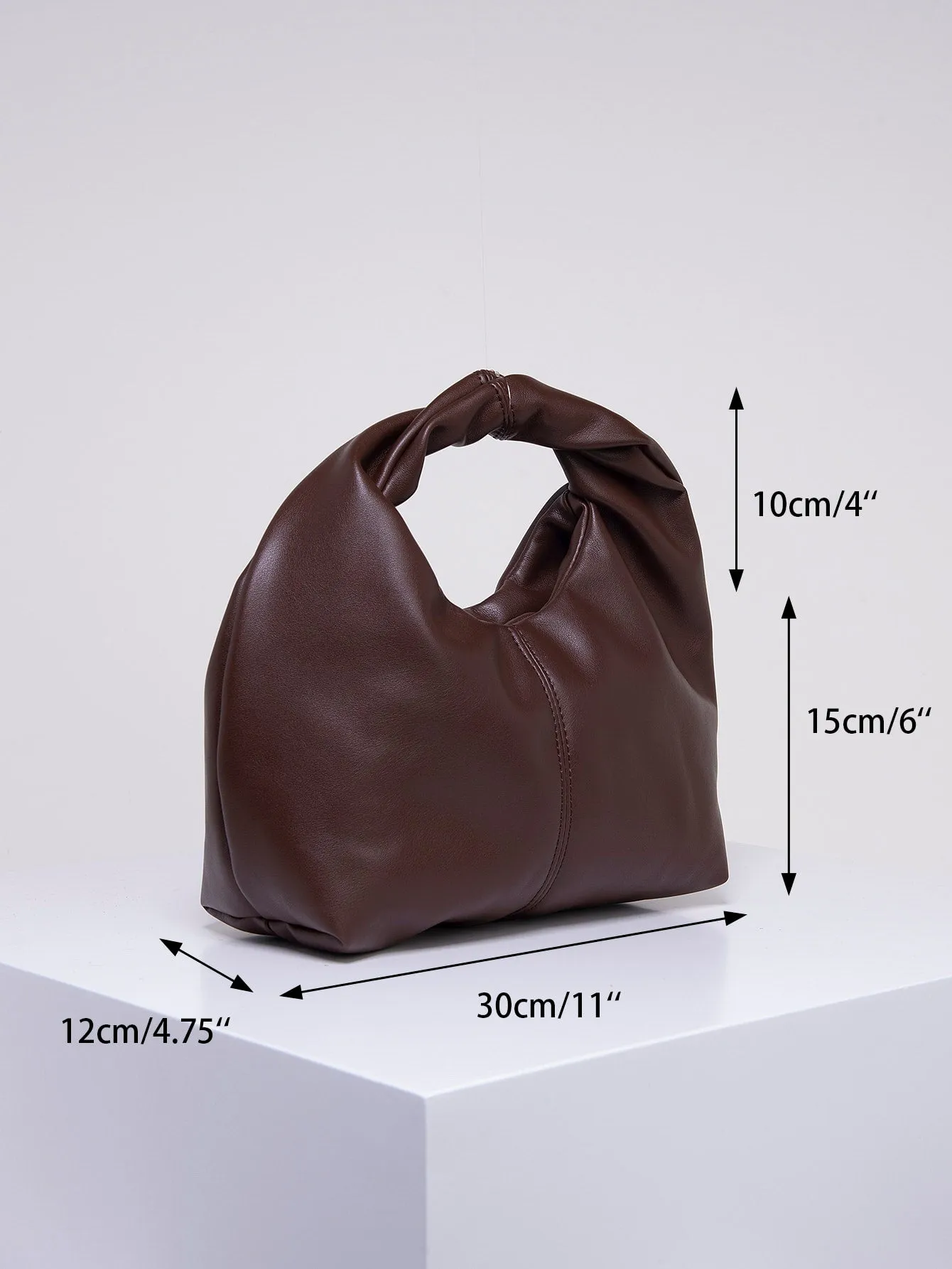 Stitch Detail Top Handle Hobo Bag - Coffee Brown- FD ⚡