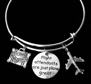 Suitcase Airplane Flight Attendants are Just Plane Great Adjustable Charm Bracelet Expandable Wire Bangle Stewardess Gift Trendy