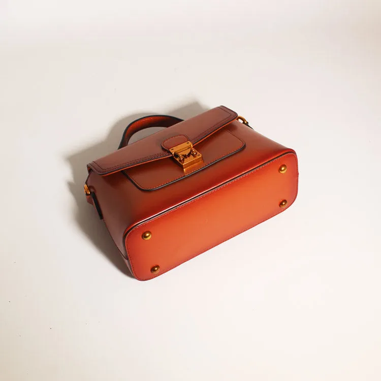 Tan Leather Satchel Handbag Purse