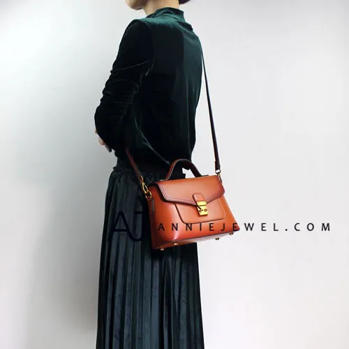 Tan Leather Satchel Handbag Purse