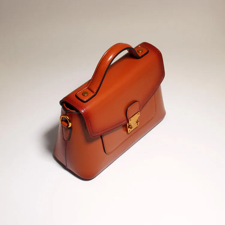 Tan Leather Satchel Handbag Purse
