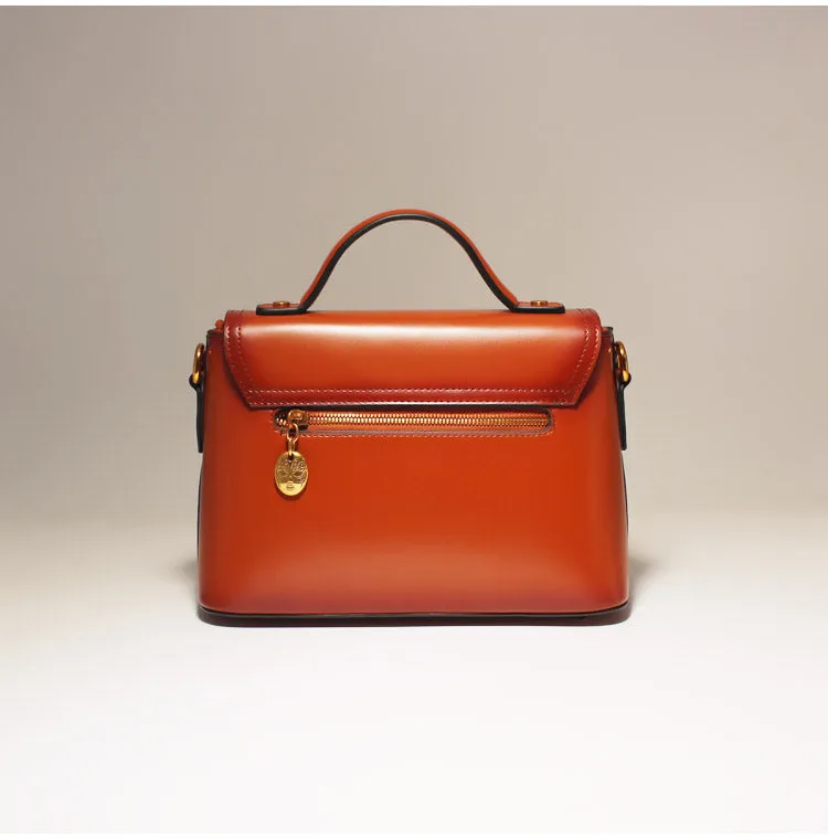 Tan Leather Satchel Handbag Purse