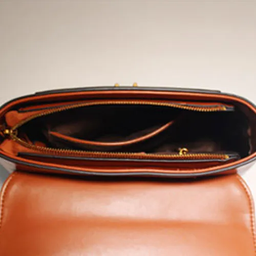 Tan Leather Satchel Handbag Purse