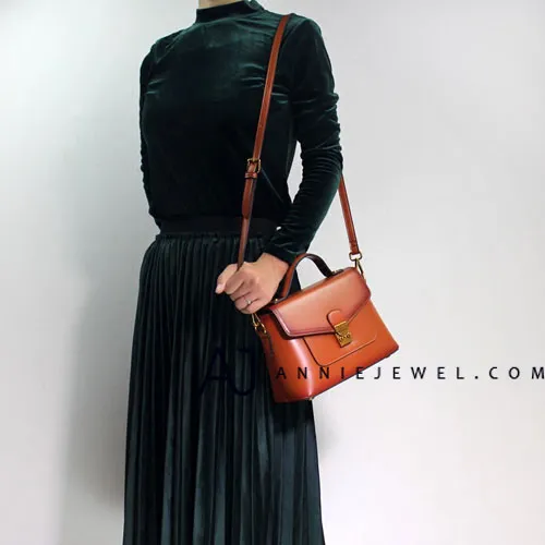Tan Leather Satchel Handbag Purse