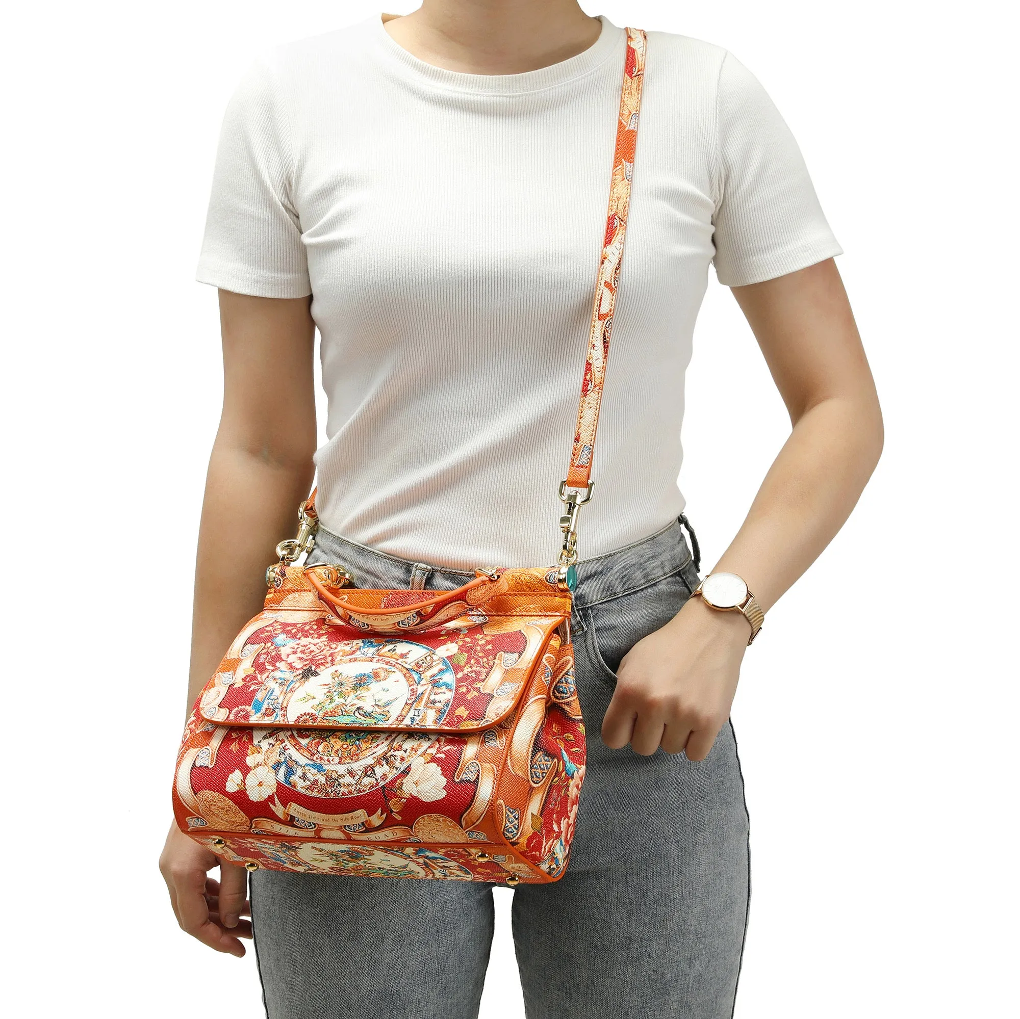 Tiffany & Fred Printed Leather Satchel/Shoulder Bag