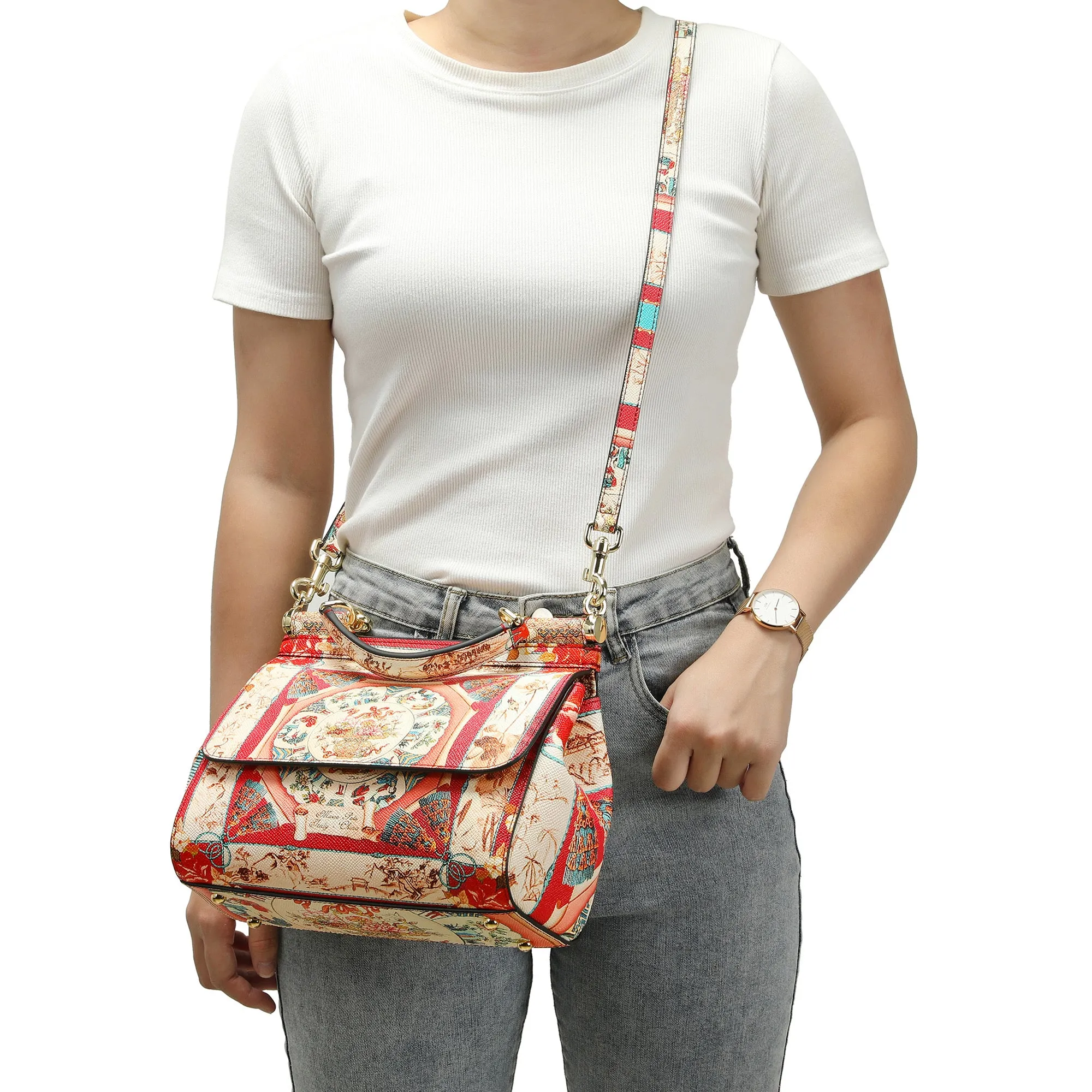 Tiffany & Fred Printed Leather Satchel/Shoulder Bag