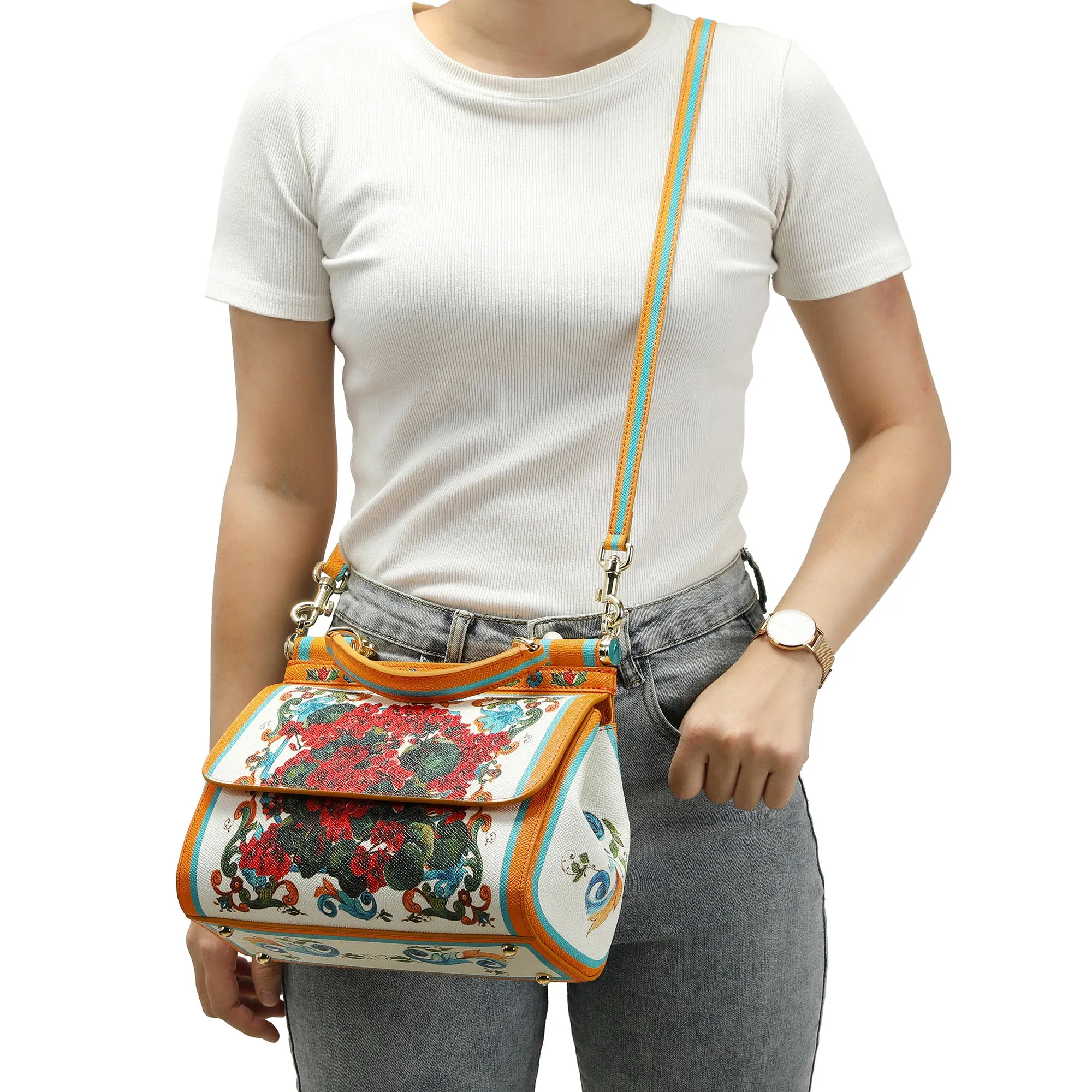 Tiffany & Fred Printed Leather Satchel/Shoulder Bag