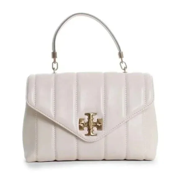 Tory Burch Kira Small Black Leather Single Top Handle Quilted Satchel Bag New