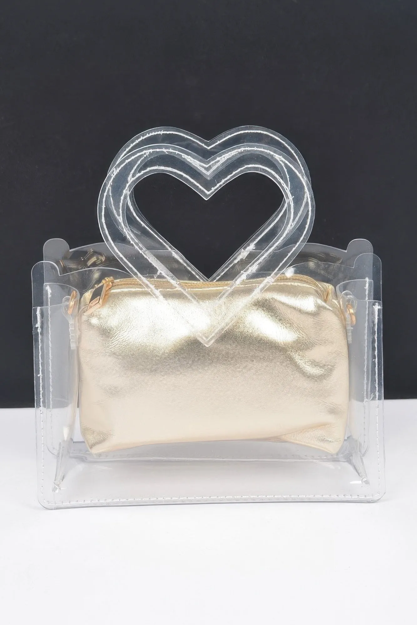 Transparent Heart Shape Handle Clutch W/pouch