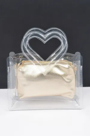 Transparent Heart Shape Handle Clutch W/pouch
