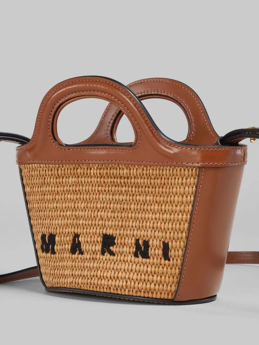 Tropicalia Micro Bag in Brown Leather and Raffia-effect Fabric