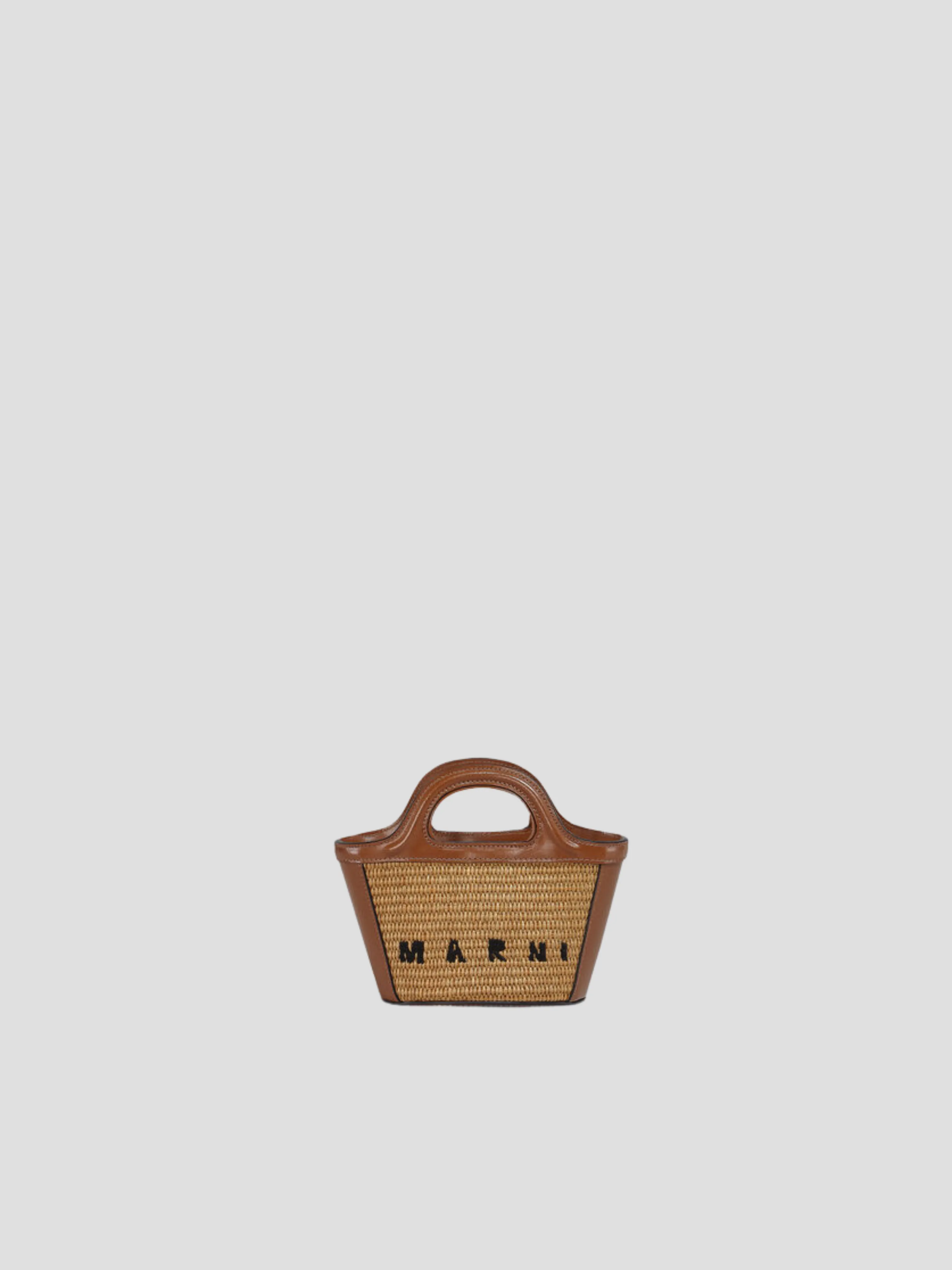 Tropicalia Micro Bag in Brown Leather and Raffia-effect Fabric