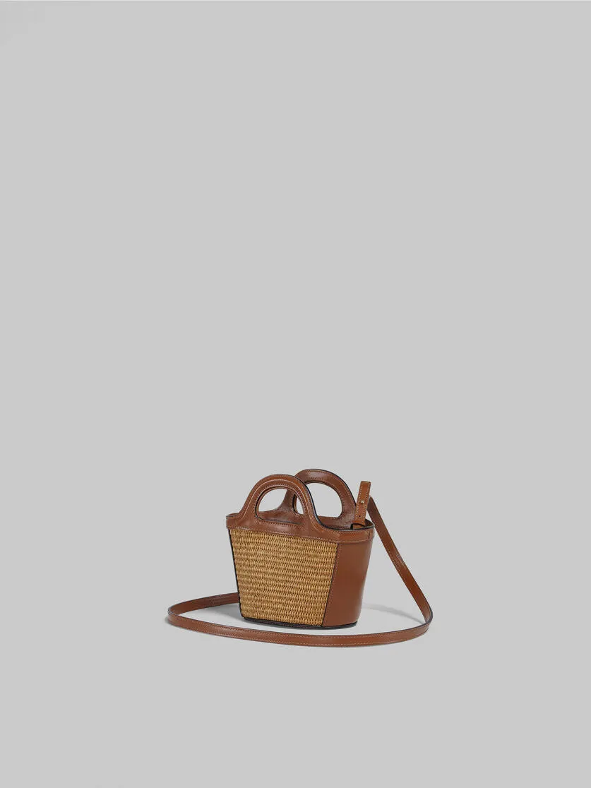 Tropicalia Micro Bag in Brown Leather and Raffia-effect Fabric