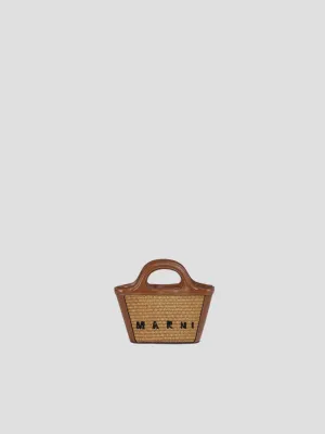 Tropicalia Micro Bag in Brown Leather and Raffia-effect Fabric