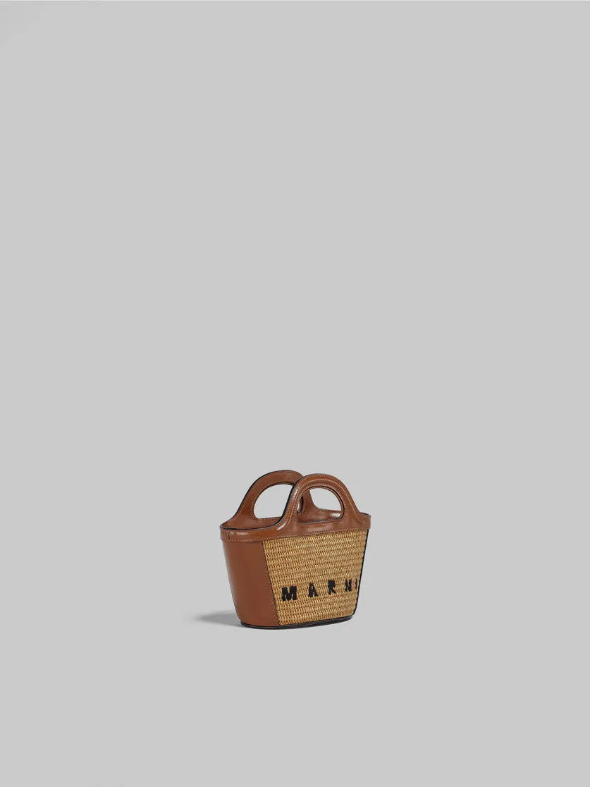 Tropicalia Micro Bag in Brown Leather and Raffia-effect Fabric