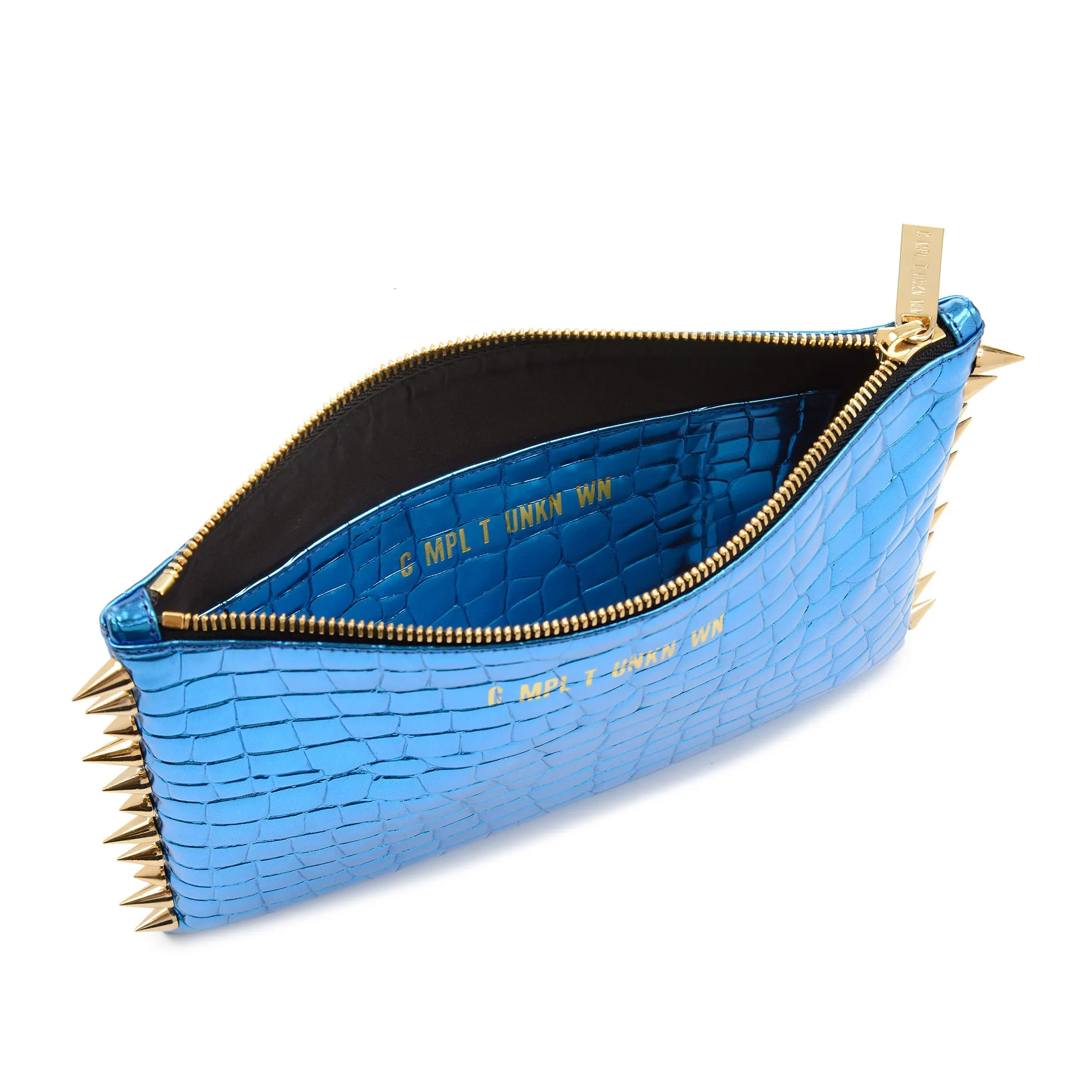TURQ CROCO LAME CLUTCH BAG