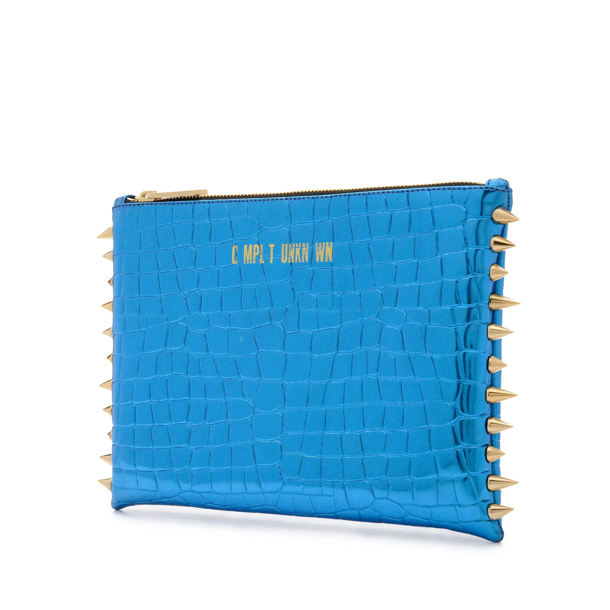 TURQ CROCO LAME CLUTCH BAG