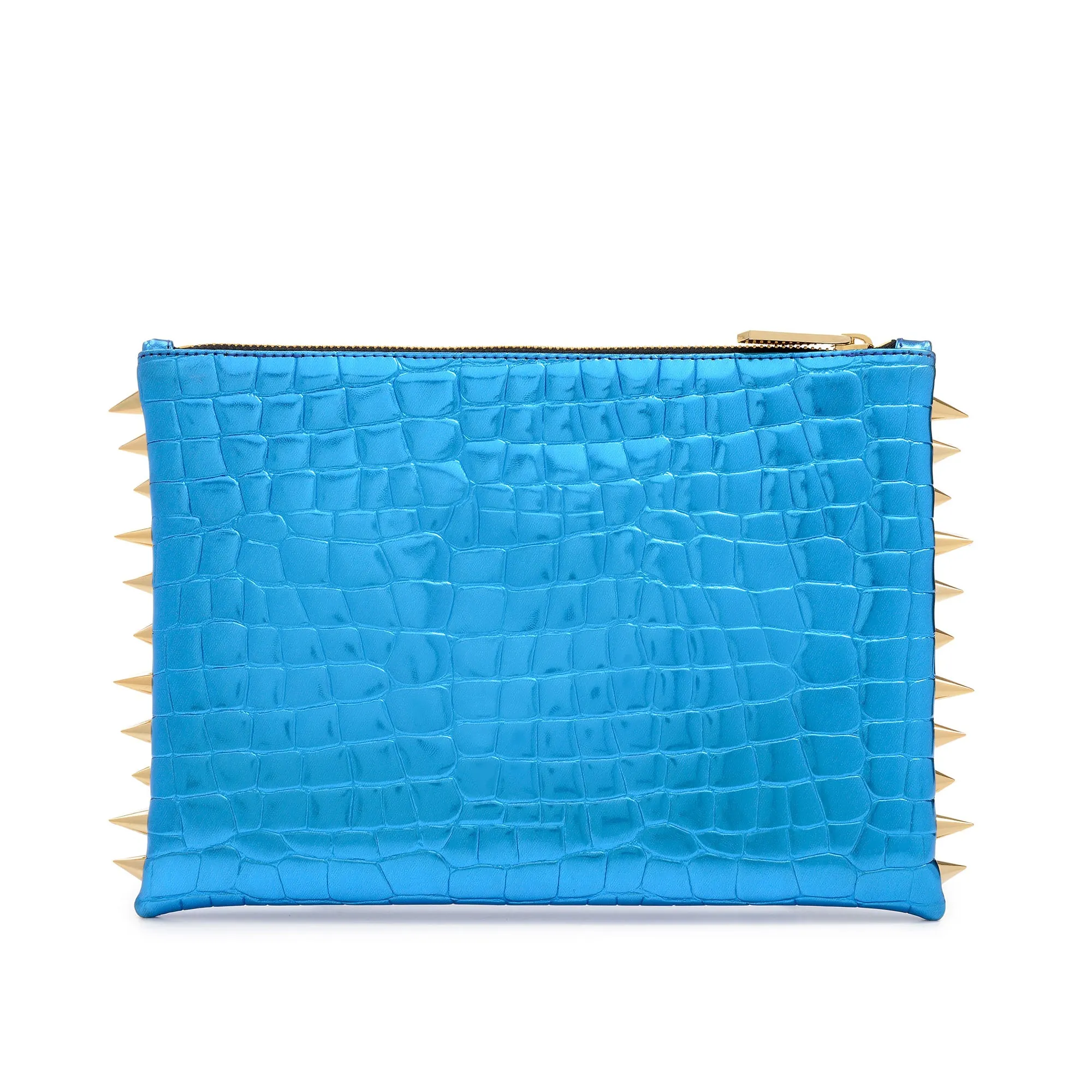 TURQ CROCO LAME CLUTCH BAG