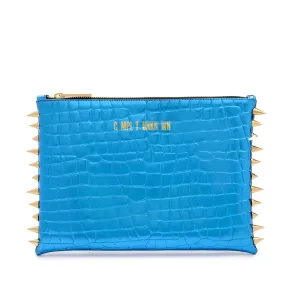 TURQ CROCO LAME CLUTCH BAG