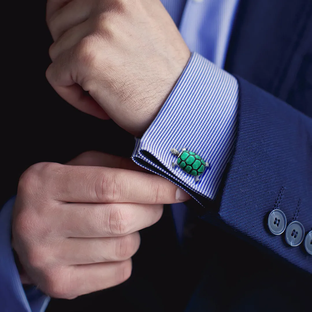 Turtle Smiling Bobble Head Sterling Cufflinks