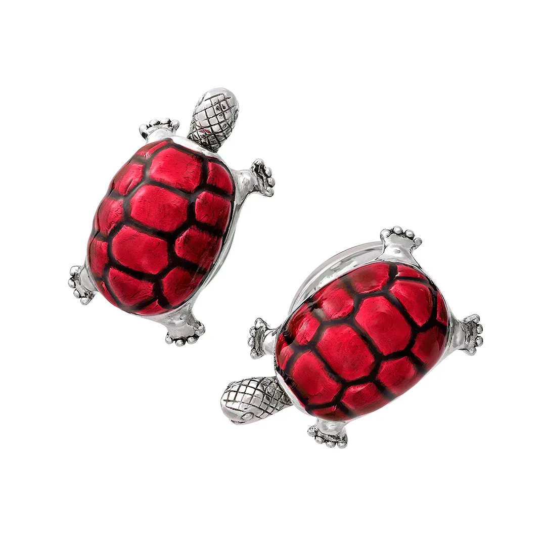 Turtle Smiling Bobble Head Sterling Cufflinks