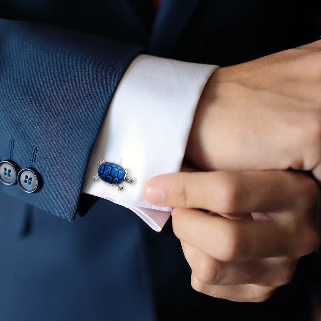 Turtle Smiling Bobble Head Sterling Cufflinks