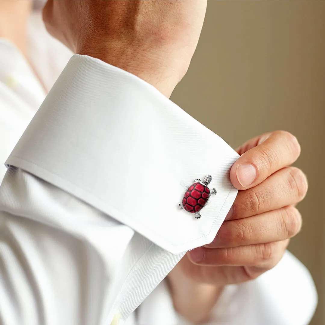 Turtle Smiling Bobble Head Sterling Cufflinks