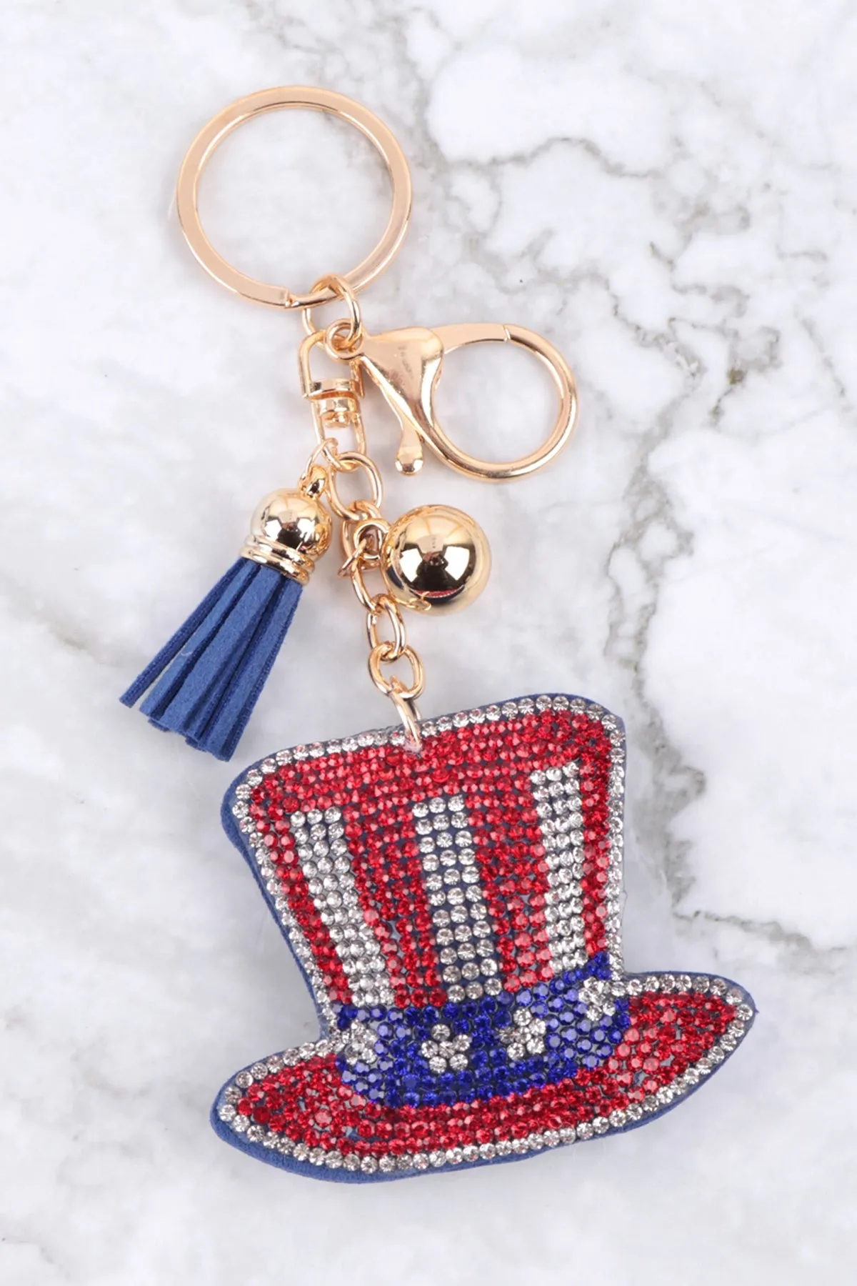 USA PATRIOTIC HAT RHINESTONE TASSEL KEYCHAIN