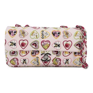 Valentine Coco Heart Motif Printed Pink Canvas East West Flap Bag