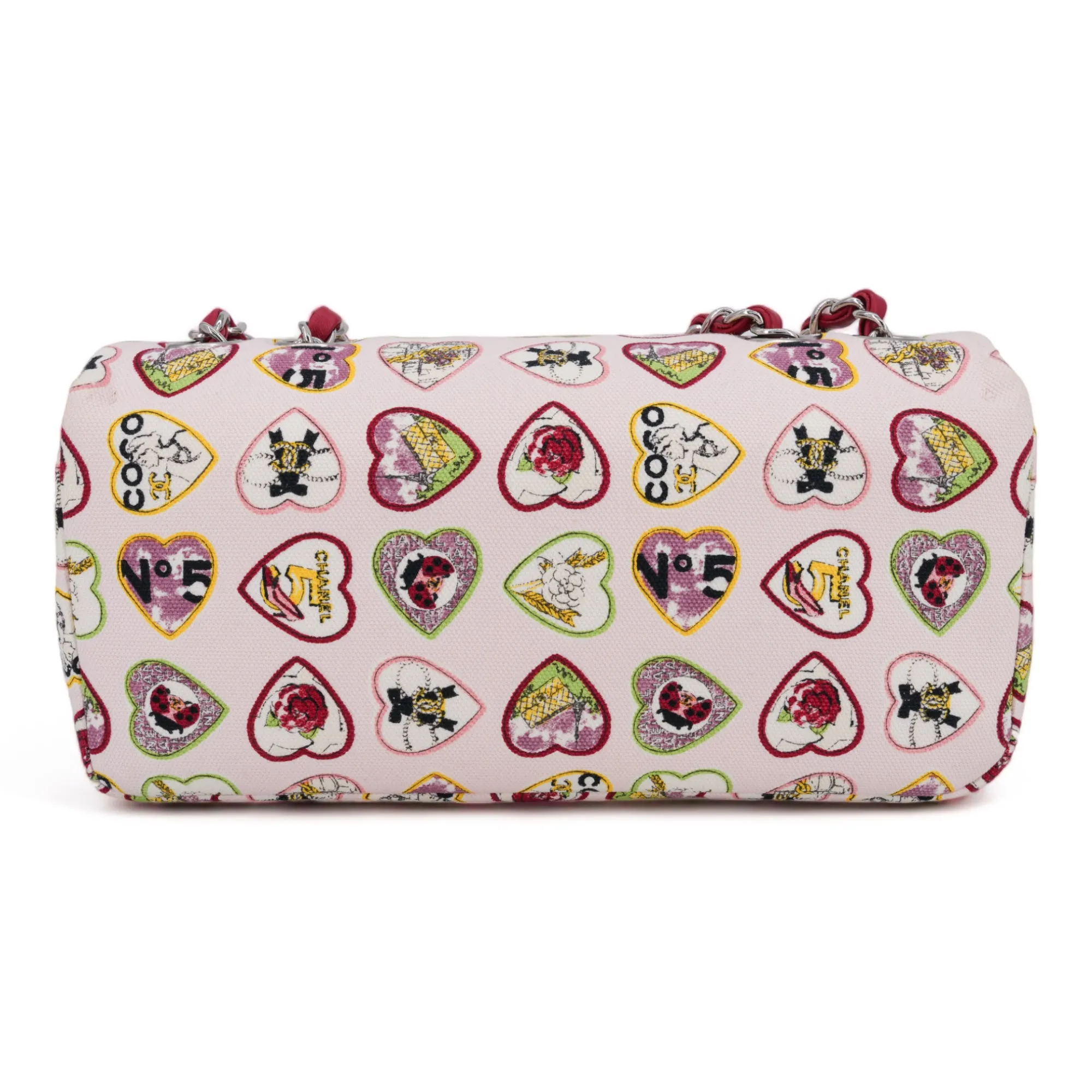 Valentine Coco Heart Motif Printed Pink Canvas East West Flap Bag