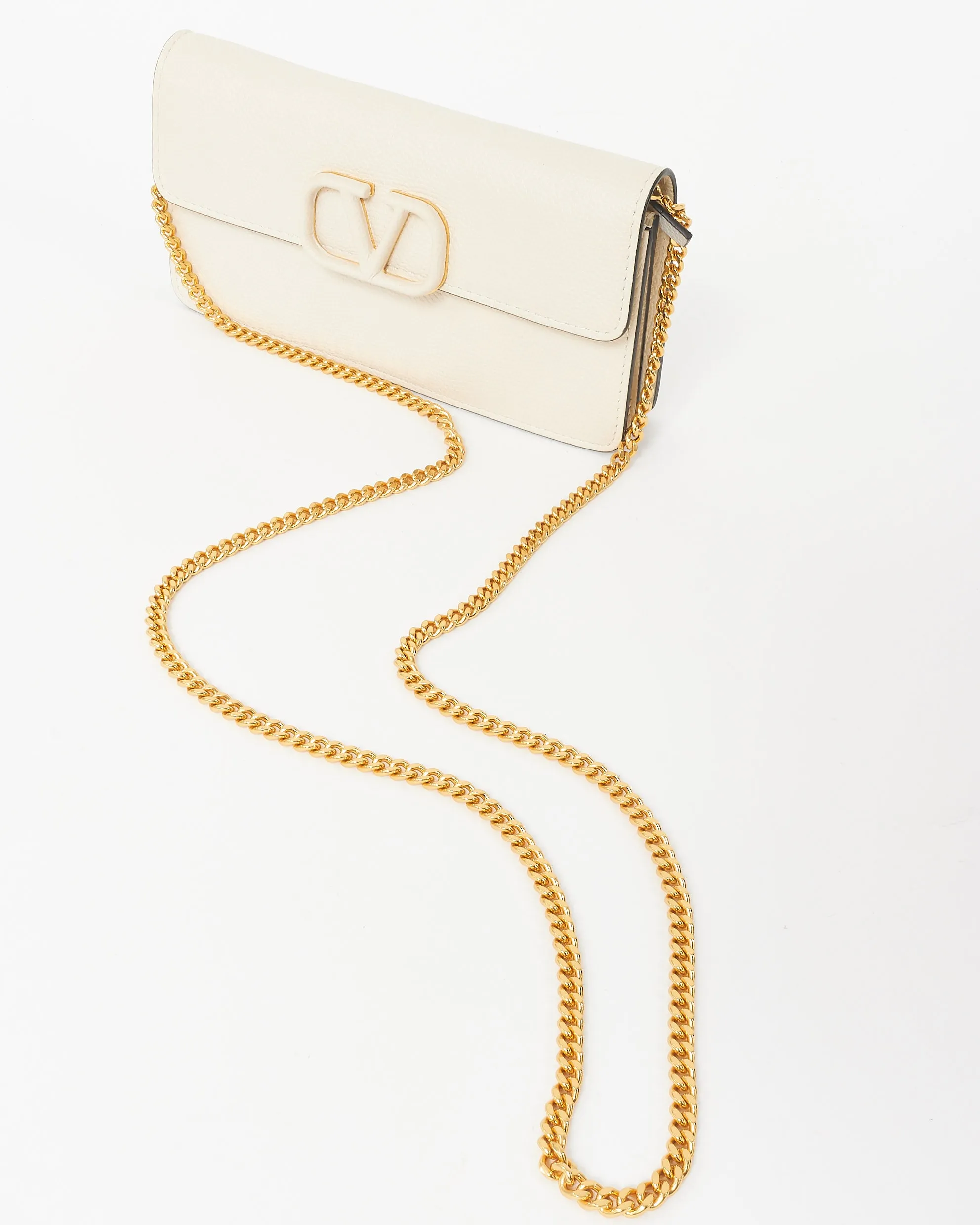 Valentino Off-White Leather VLogo Signature Wallet w Chain Bag