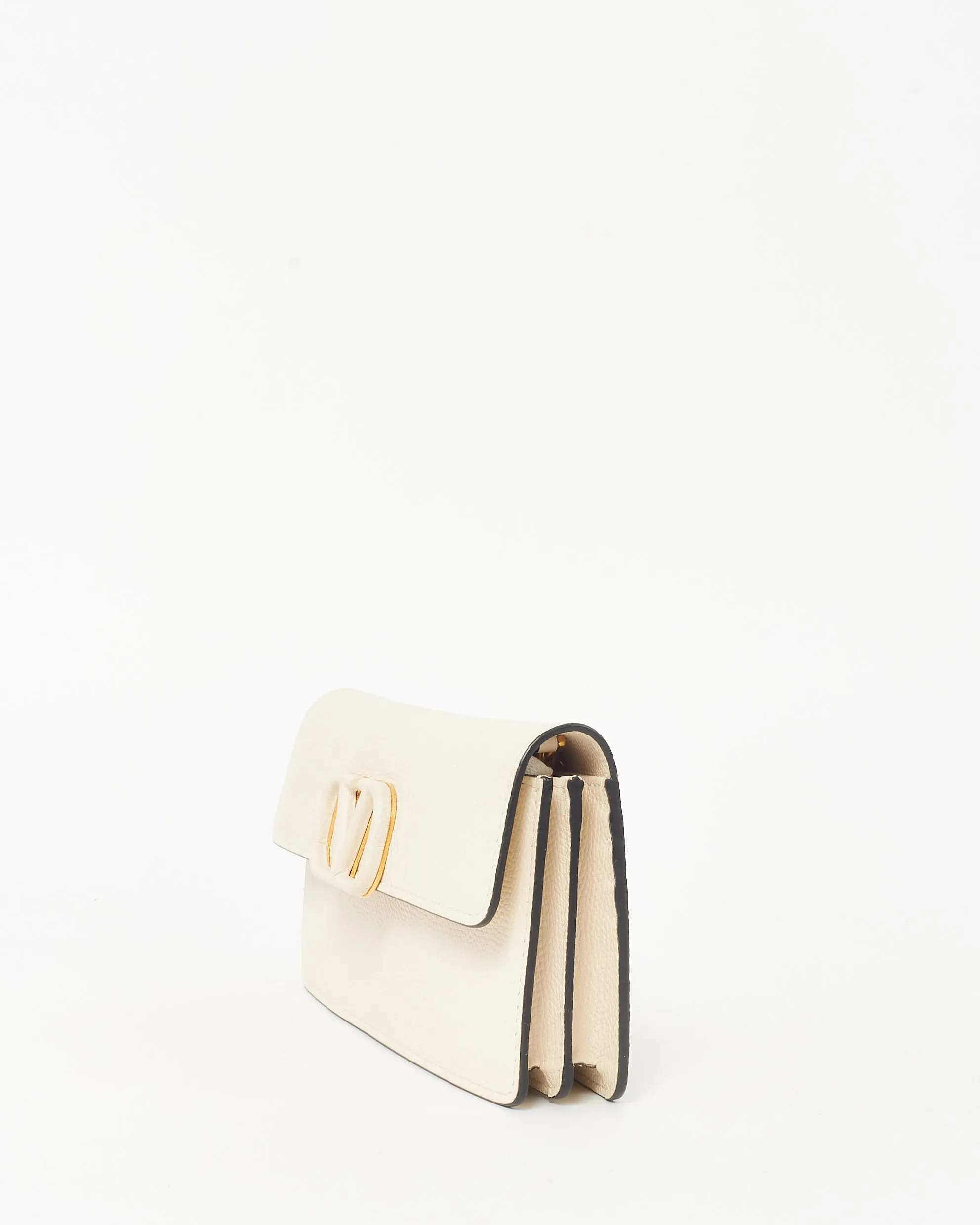 Valentino Off-White Leather VLogo Signature Wallet w Chain Bag