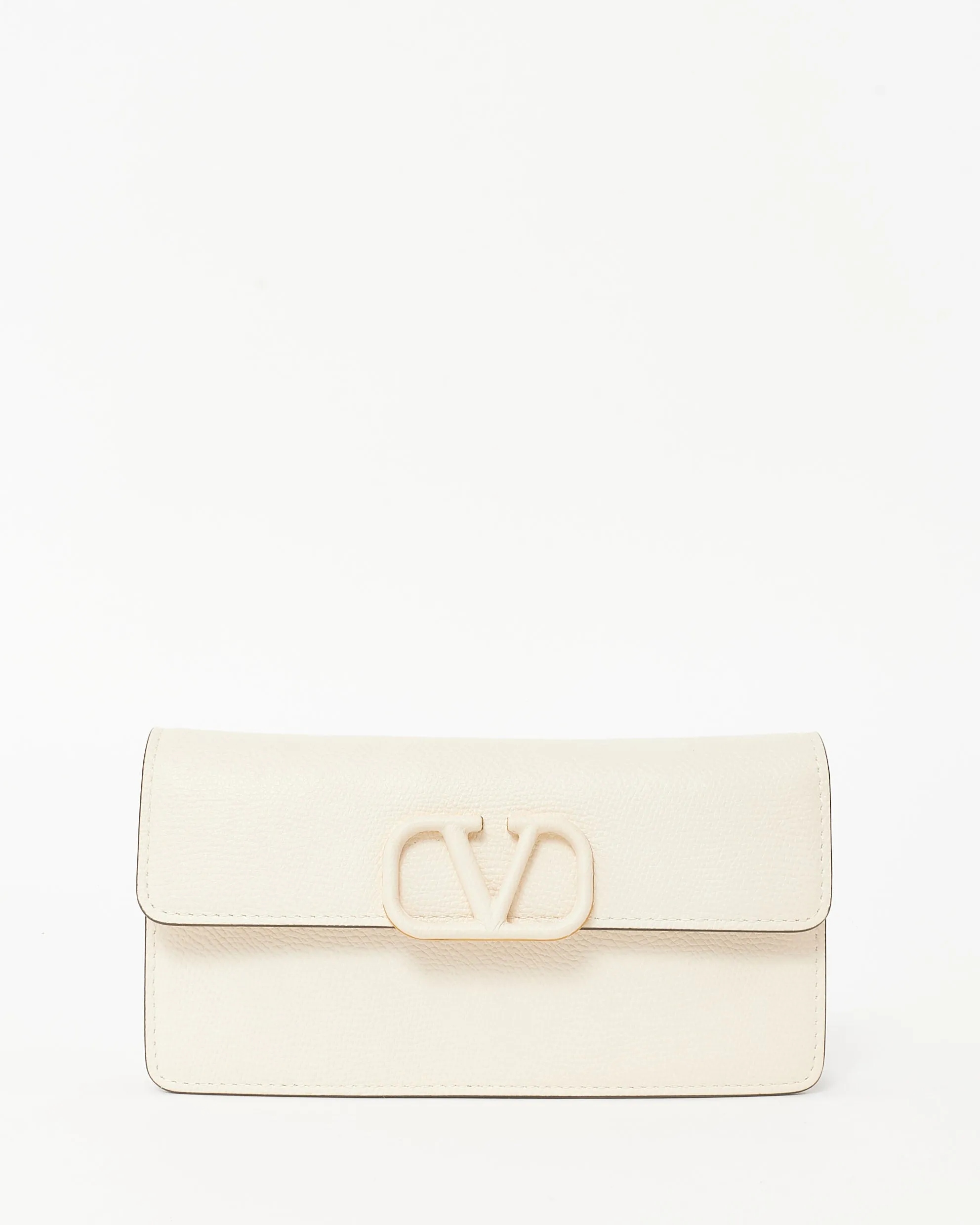 Valentino Off-White Leather VLogo Signature Wallet w Chain Bag