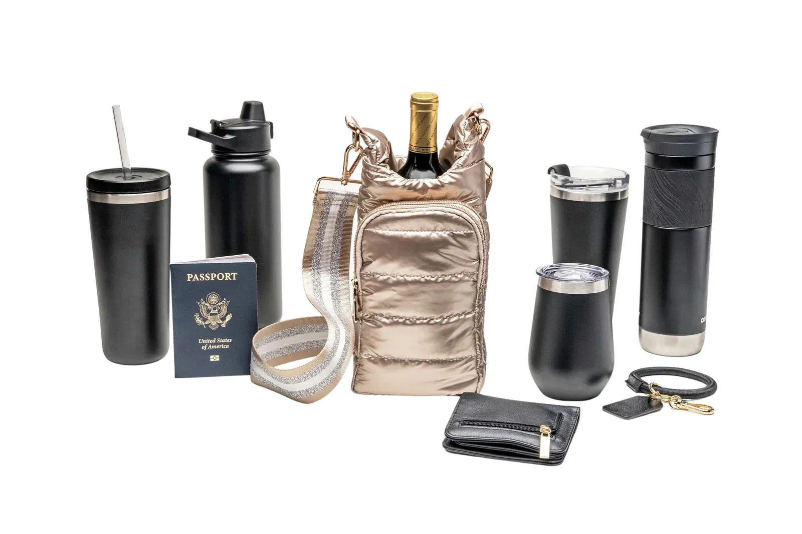 WANDERFULL SHINY HYDROBAG | GOLD WITH GOLD STRIPED STRAP