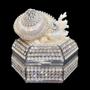 White Opal Hexagon Box Featuring Premium Crystals & Natural Seashells