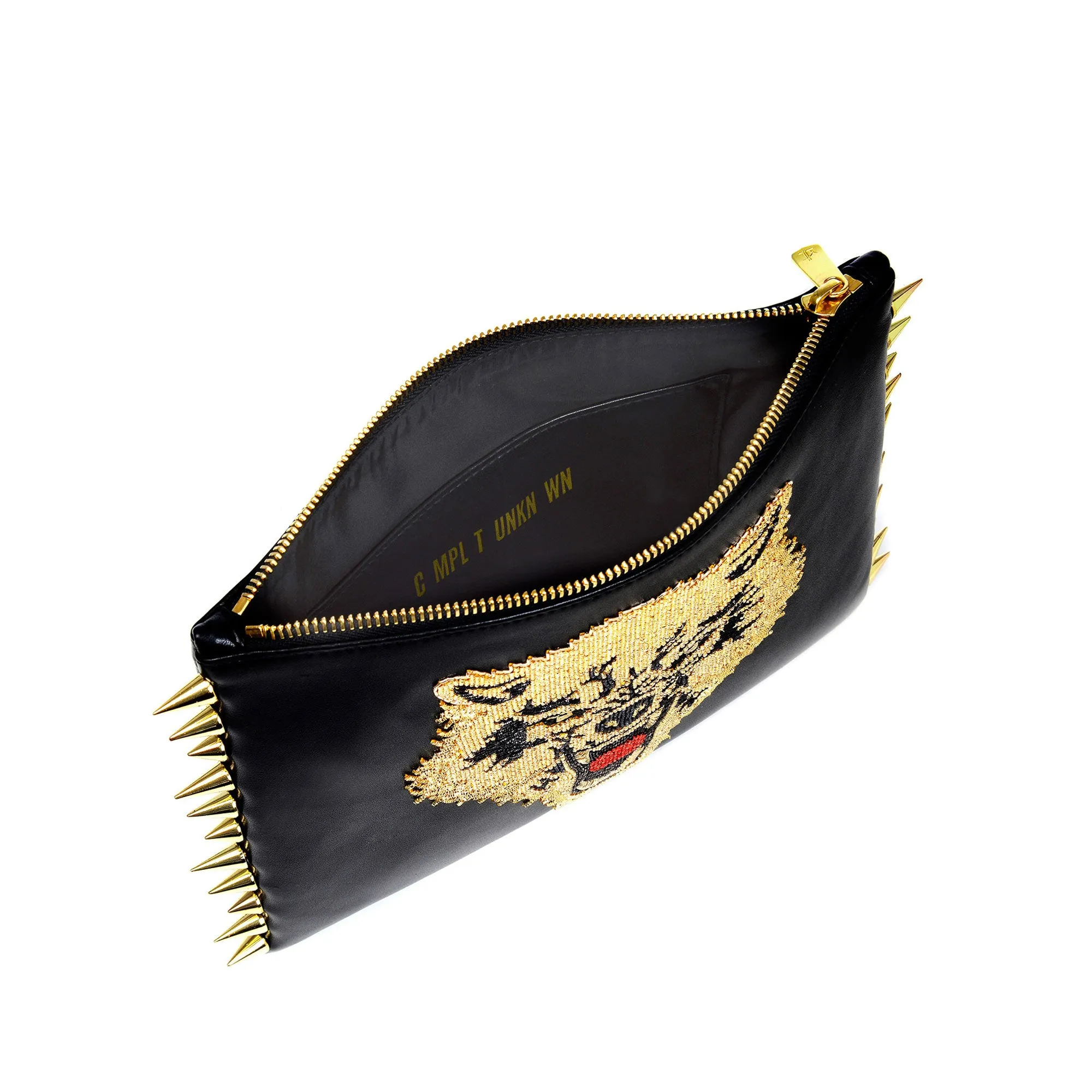 WOLF EMBROIDERED CLUTCH BAG