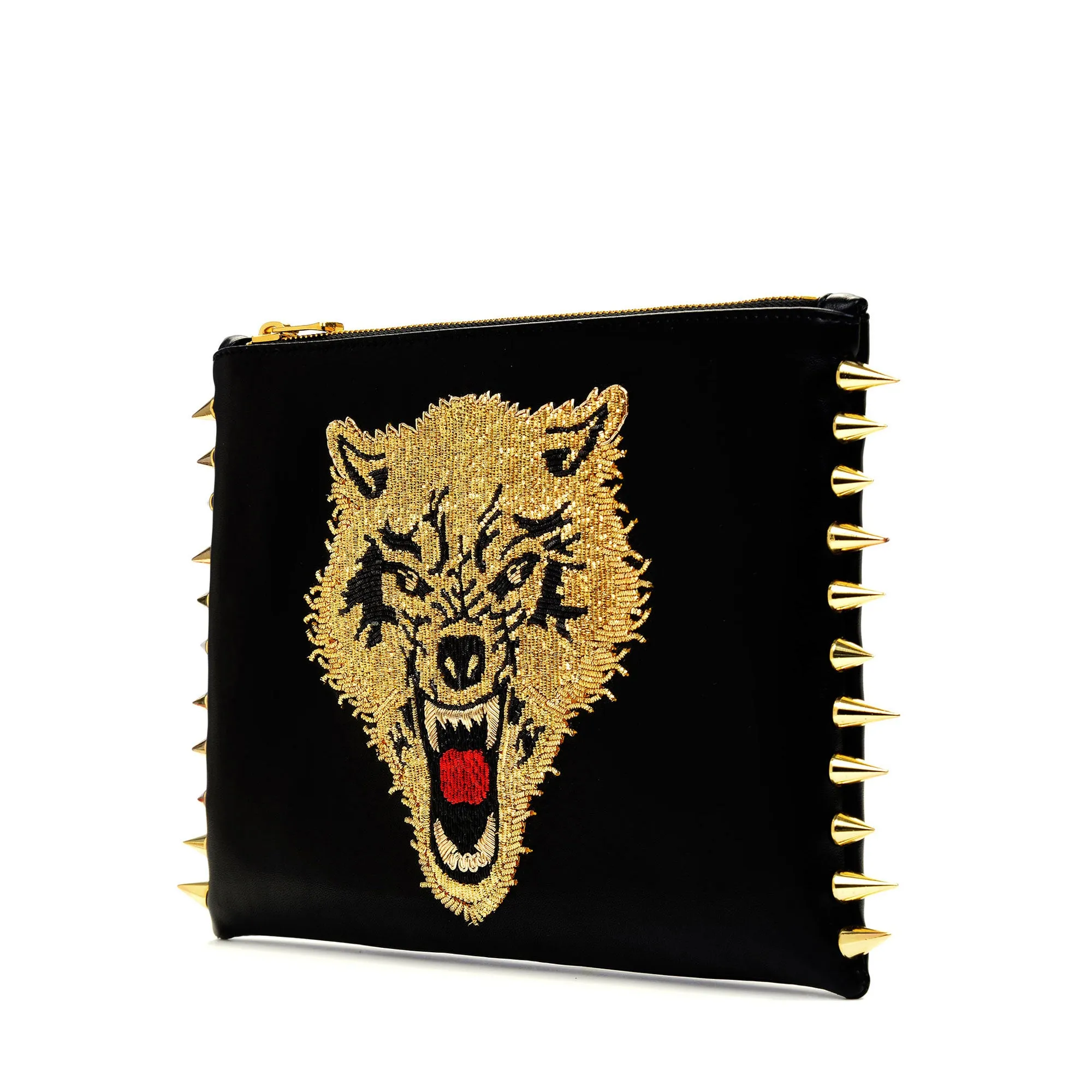 WOLF EMBROIDERED CLUTCH BAG