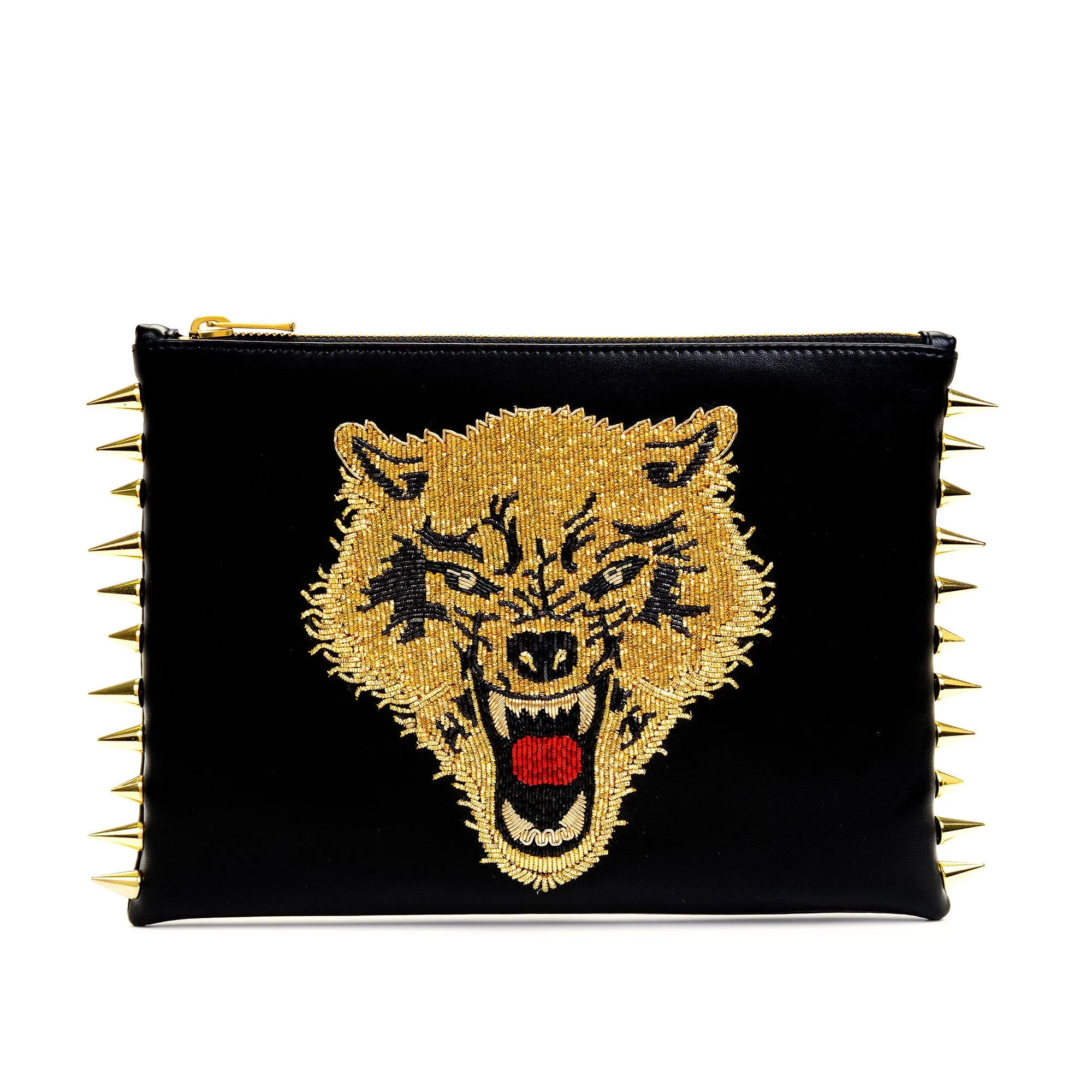 WOLF EMBROIDERED CLUTCH BAG