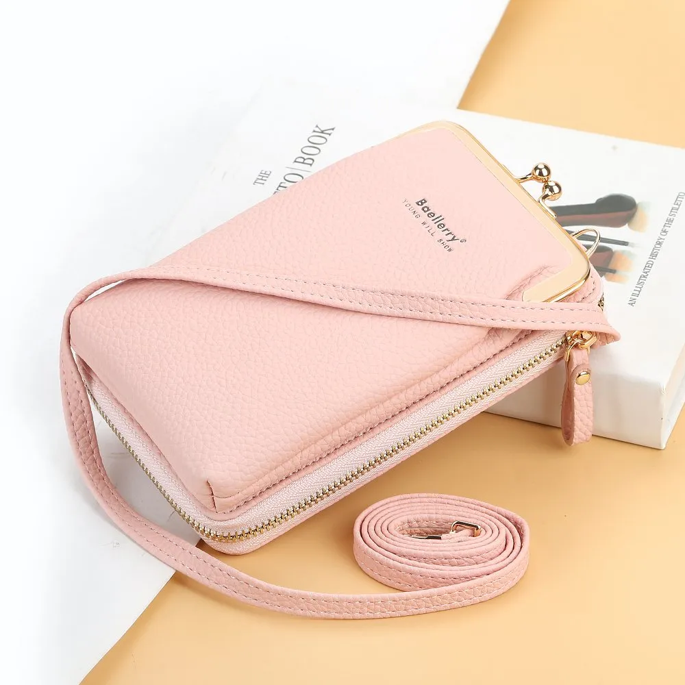 Women Crossbody Faux Leather Mini  Messenger Bag -Pink