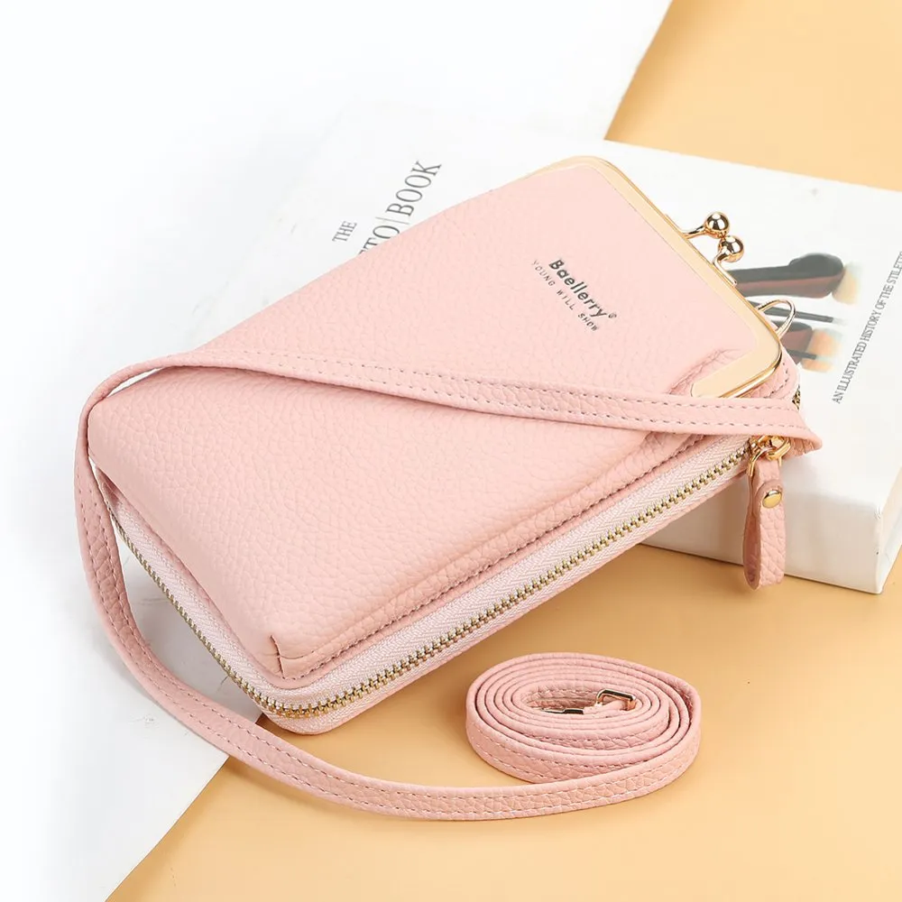 Women Crossbody Faux Leather Mini  Messenger Bag -Pink